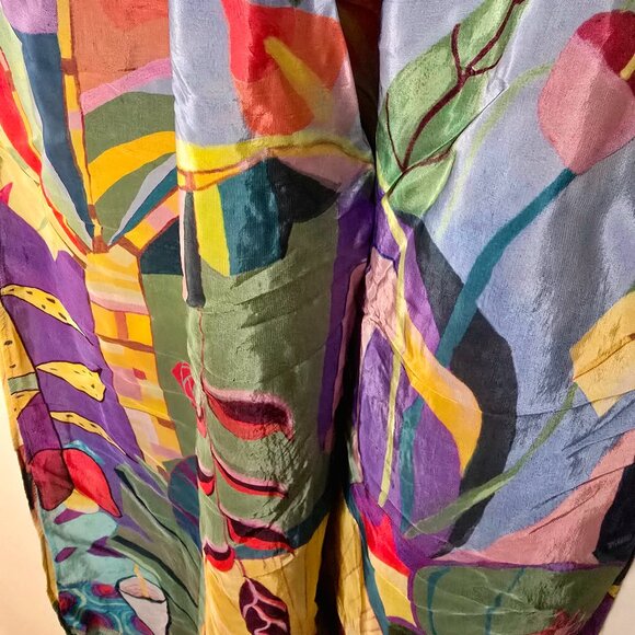 EUC FARM RIO Tropical Scenario Blue Slit Shiny Pants Size M - Picture 9 of 10